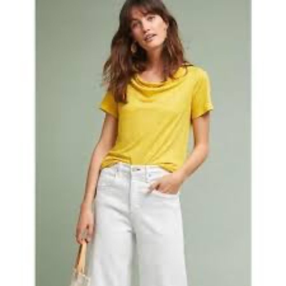 Maeve by Anthropology Yellow Scoop Neck Tie Twist Back Women's Linen Top Small